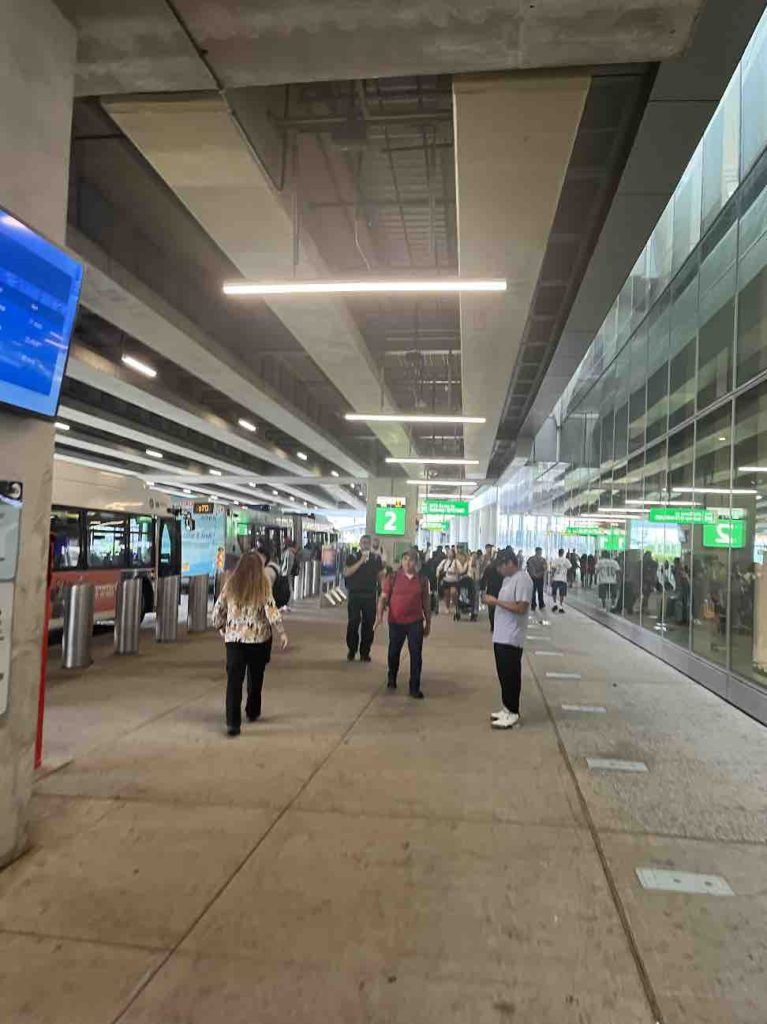 Approaching the LaGuardia Link Bus at the LaGuardia Airport Terminal B.